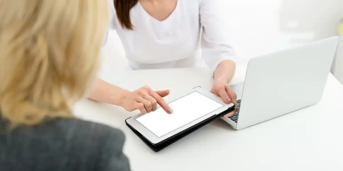 woman using iPad